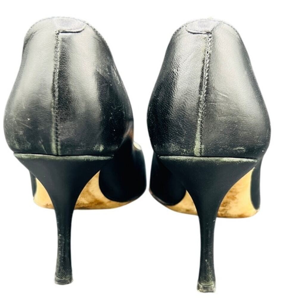 ✨ Jimmy Choo Black Leather Pointed Toe Stiletto Pumps 3.5" Heel EU 38.5 - Picture 3 of 5